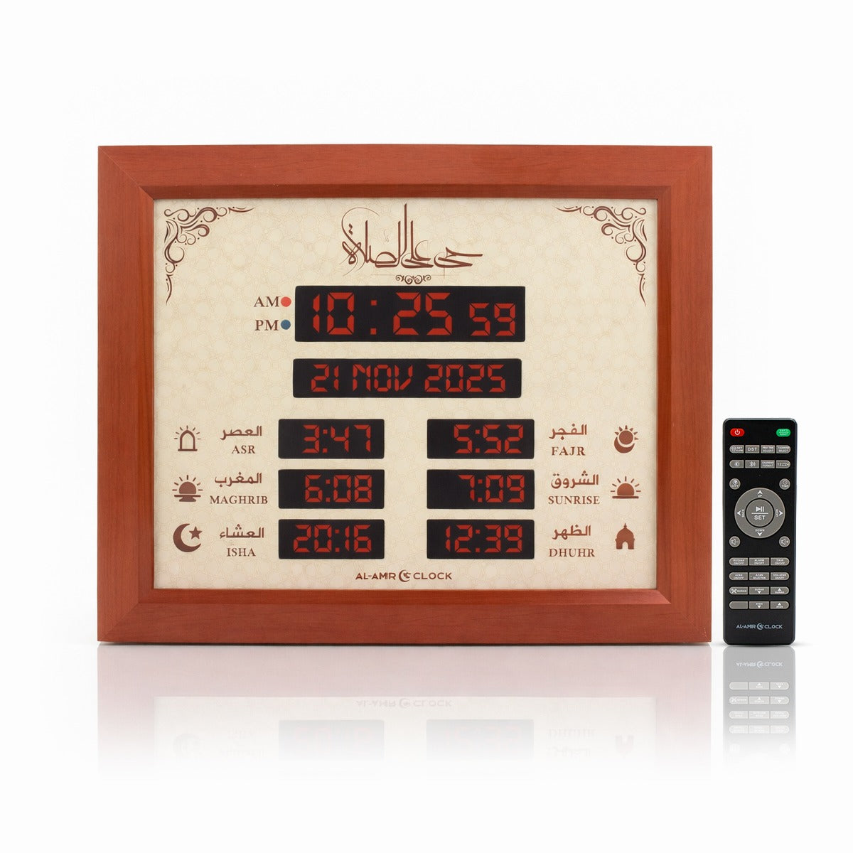 Horloge de prière AC103 vue de face, affichage des horaires de prière