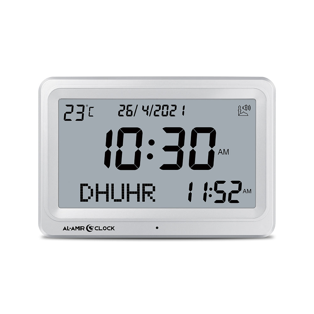 Horloge de prière AC101 vue de face, chiffres nets et lisibles de loin