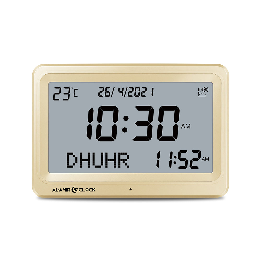 Horloge de prière AC101 vue de trois quarts, socle stable