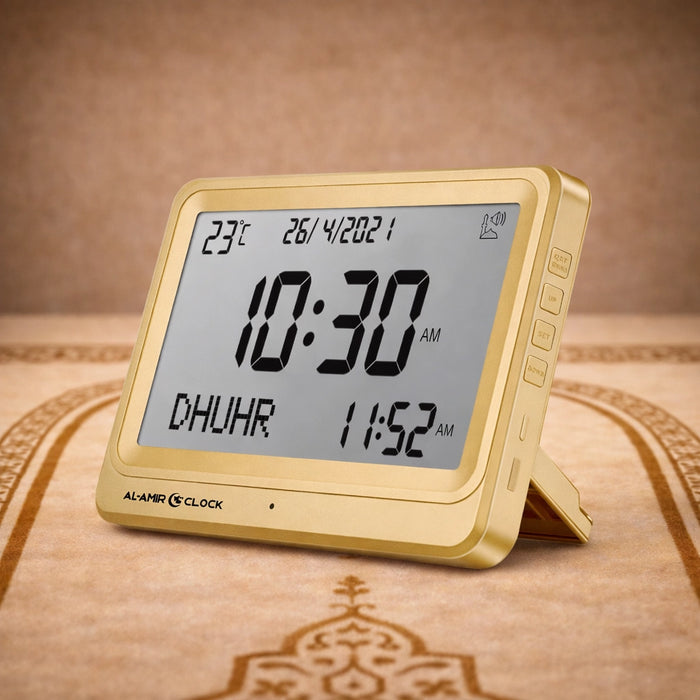 Horloge de prière AC101 à écran XL, posée sur sa base inclinée