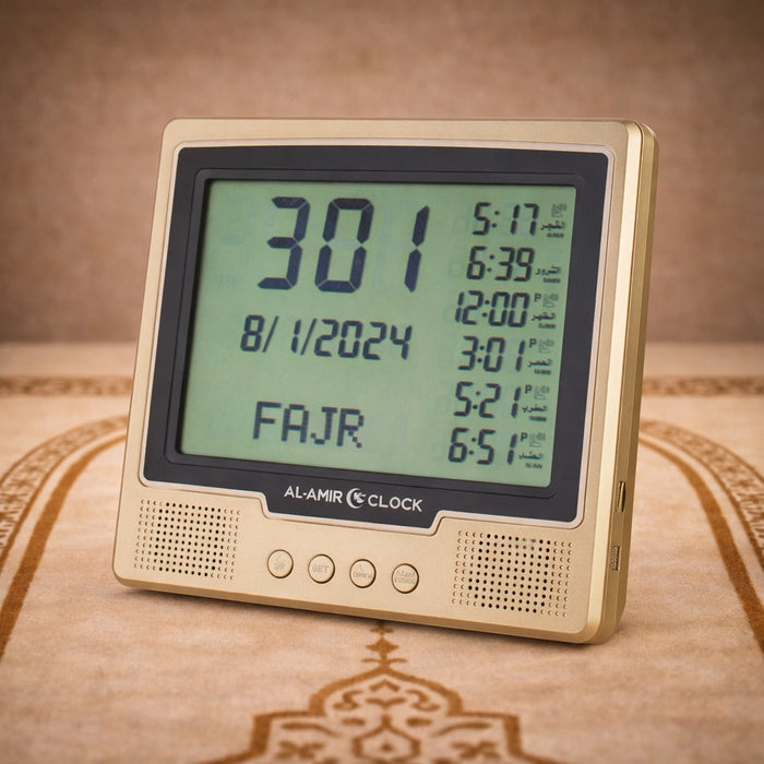 Horloge de prière AC105 à grand écran, base inclinée pour pose sur table