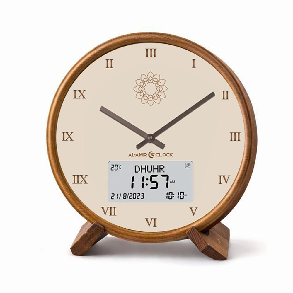 Horloge de prière Waqti Prestige, finition brune, index minimalistes