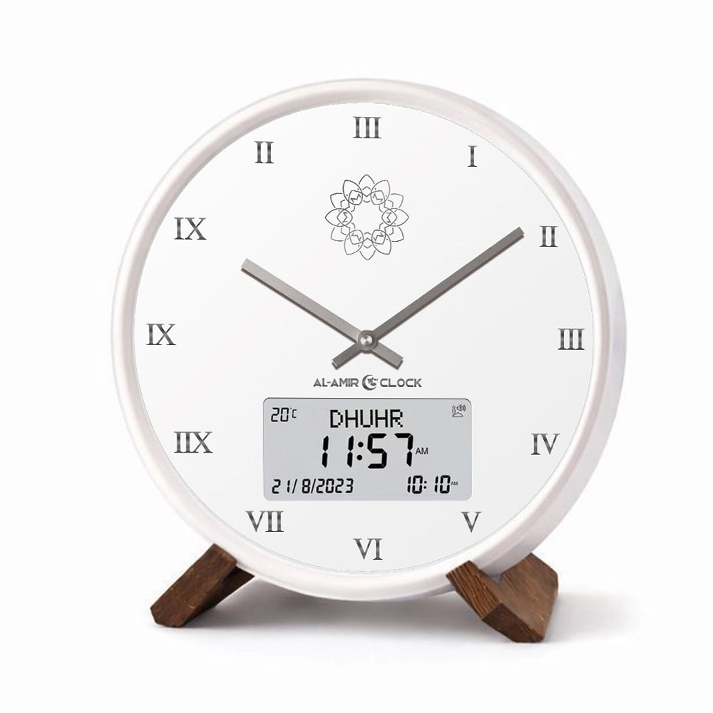 Horloge de prière Waqti Prestige, finition blanche, index minimalistes